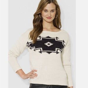 Chic Cream and Black Geometric Sweater